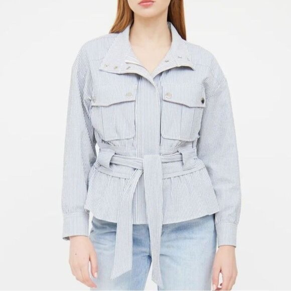 NWT Veronica Beard York Striped Belted Seersucker Jacket